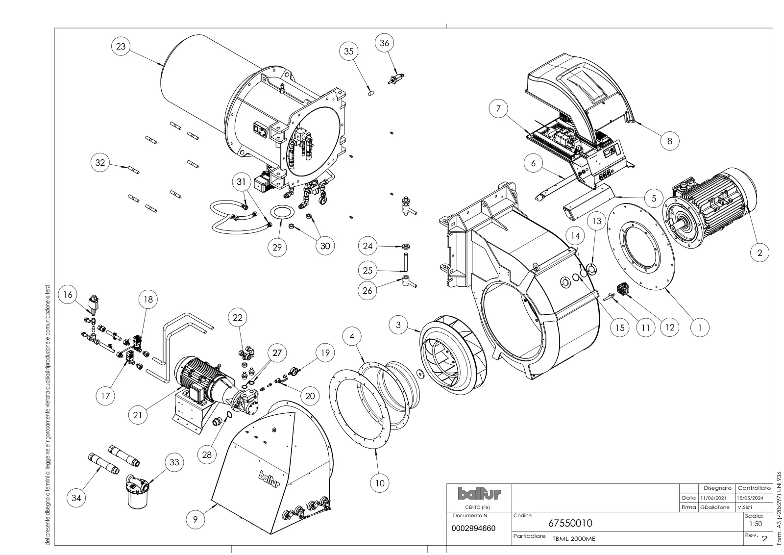 Деталировка Baltur TBML 2000 ME V, лист 1