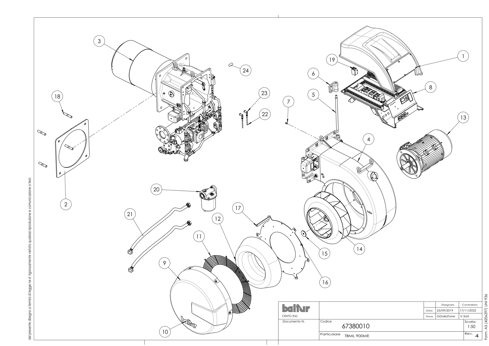 Деталировка Baltur TBML 900 ME V, лист 1