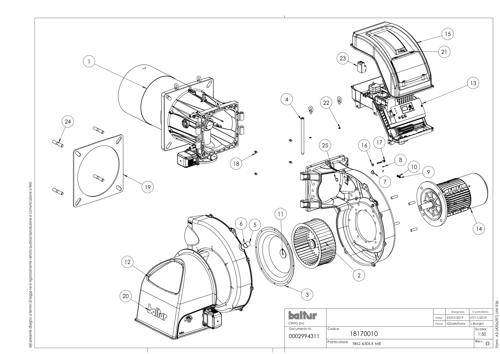 Деталировка Baltur TBG 650 LX ME, лист 1