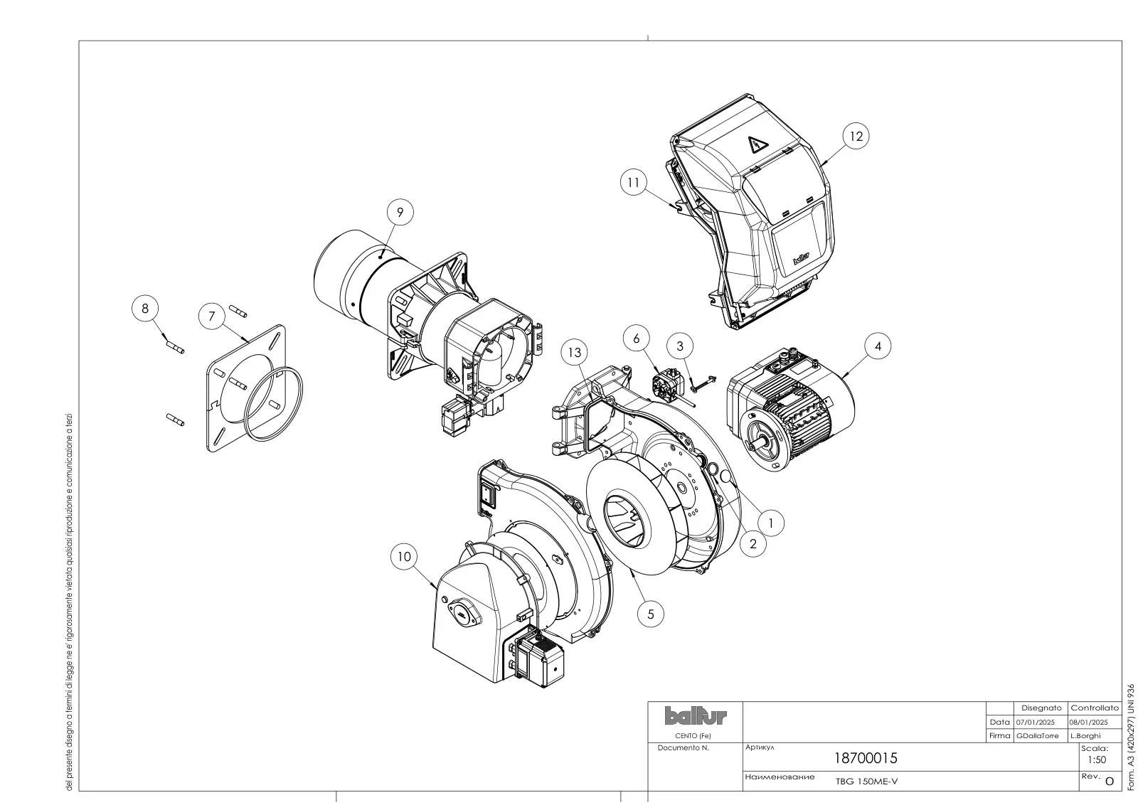 Деталировка Baltur TBG 150 ME V, лист 1