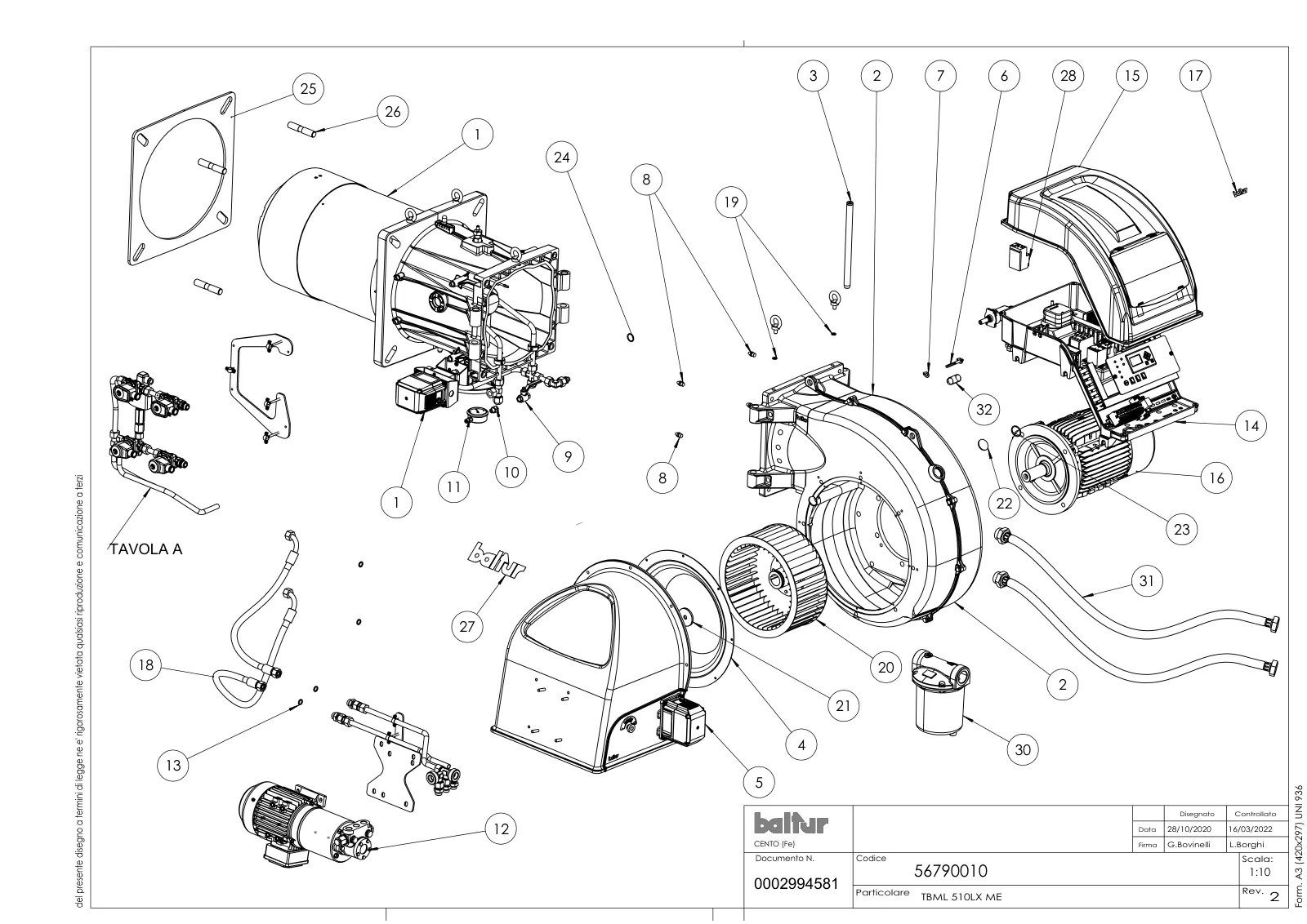 Деталировка Baltur TBML 510 LX ME V, лист 1