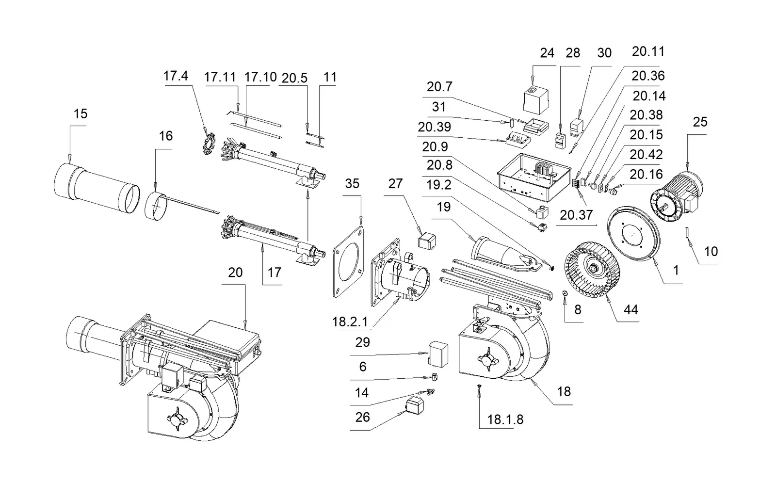 Деталировка F.B.R. GAS P 100/2 CE TL EVO + R. CE D2" – S, лист 1