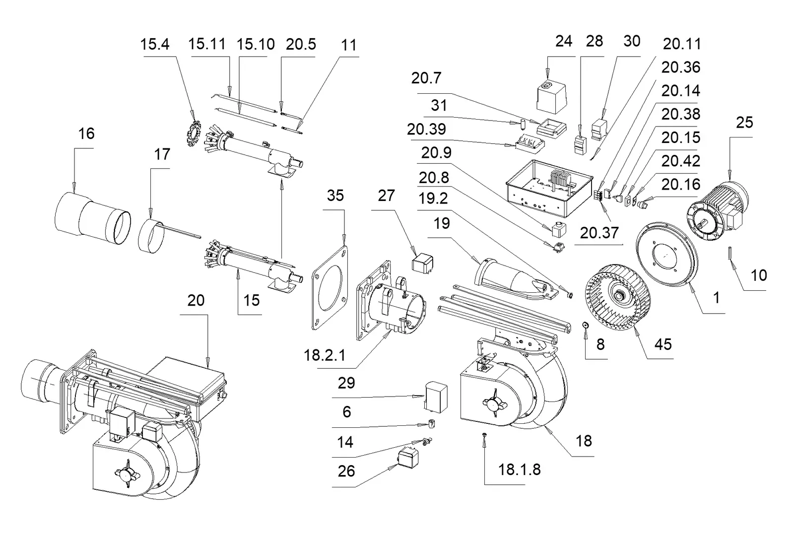 Деталировка F.B.R. GAS P 100/2 CE TC EVO + R. CE D2" – S, лист 1